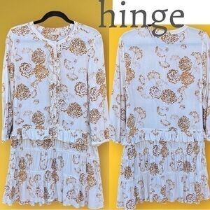 Soft Flowy Drop Waist Dress Pale Gold and Ivory Print